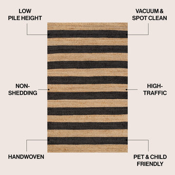 Jayden Rustic Farmhouse Woven Jute Stripe Area Rug